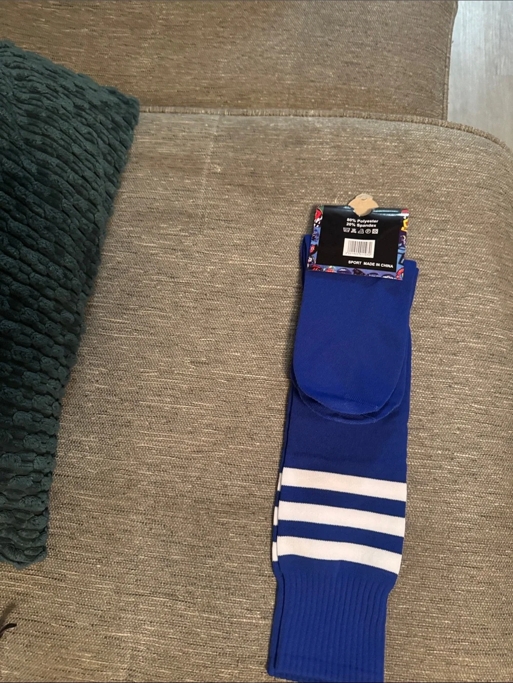Men's Athletic Knee-High Socks in Royal Blue with White Stripes